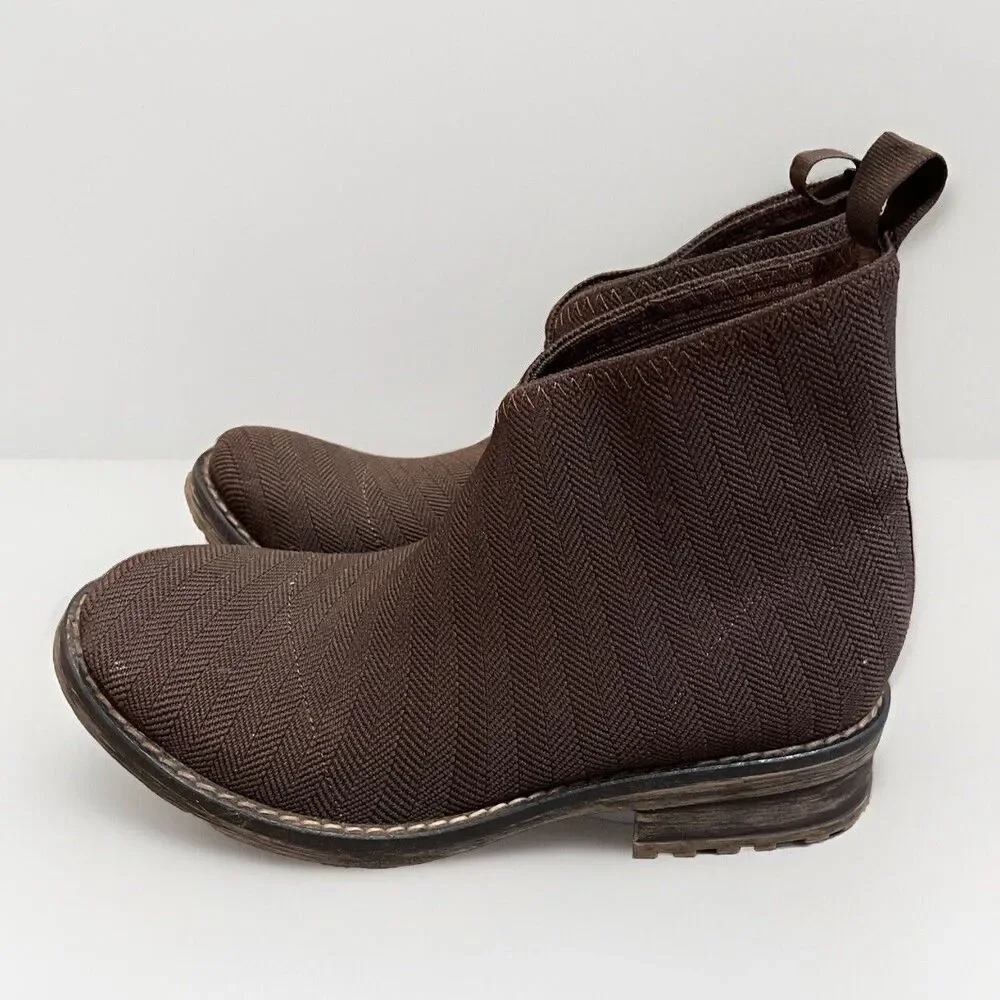 Charleston Shoe Co Barcelona Brown Herringbone Ankle Boot Womens Size 7